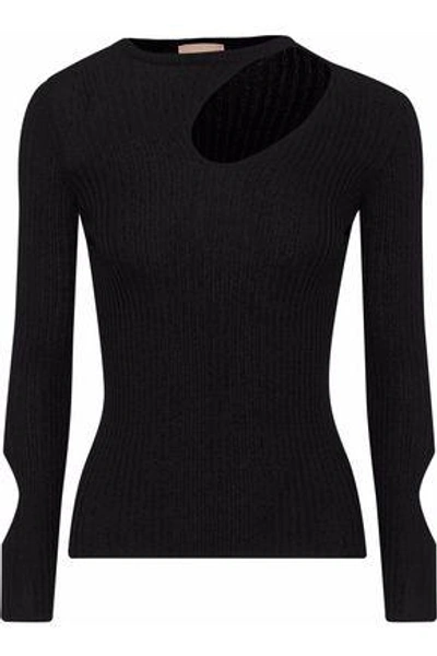 Drome Woman Cutout Ribbed-knit Top Black