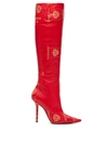 Vetements Passport-print Knee-high Leather Boots In Red