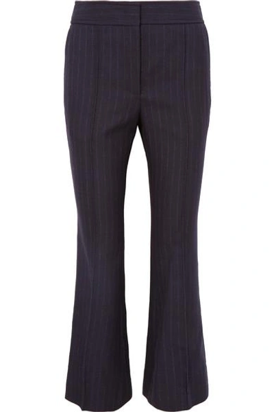 Joseph Ridge Pinstriped Wool Flared Pants In Navy