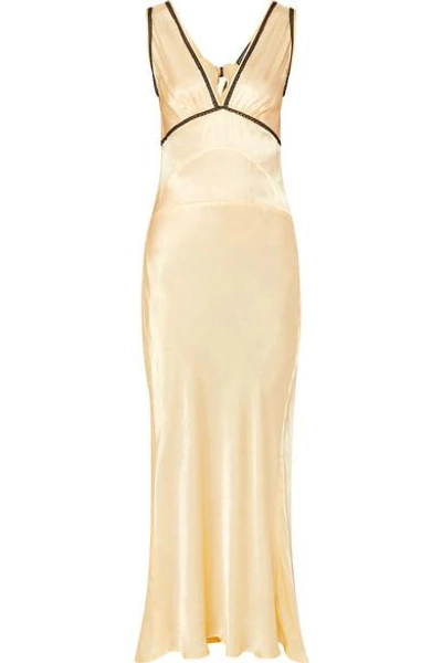 Alexa Chung Lace-trimmed Satin-crepe Maxi Dress In Pastel Yellow