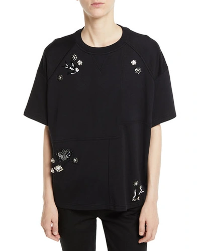 Mcq By Alexander Mcqueen Embellished Short-sleeve Graphic Sweatshirt In Black