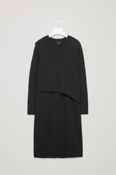 Cos Merino Double-layered Dress In Black