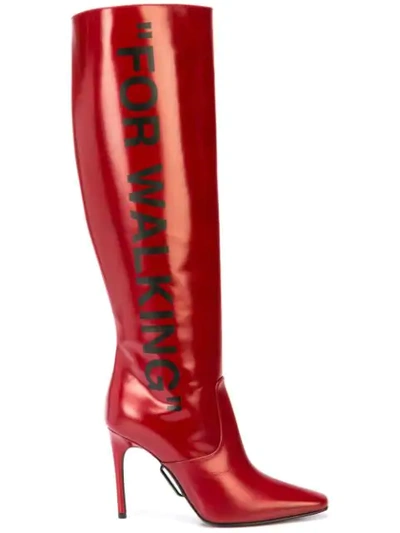 Off-white Thigh High Scarf Boot In Red