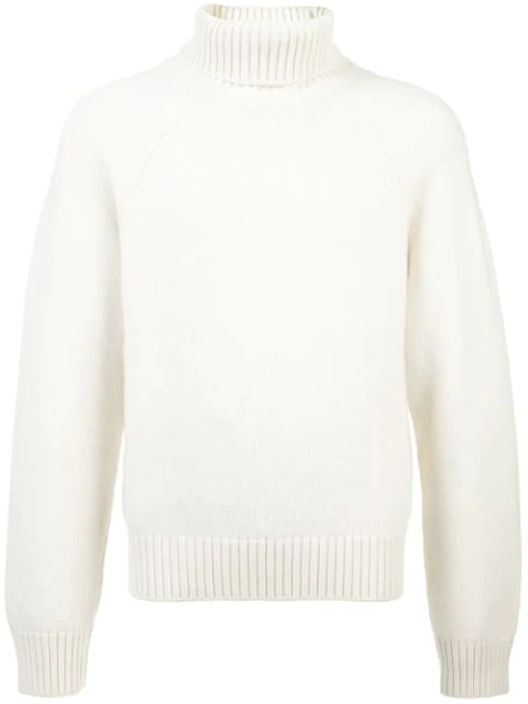 white chunky polo neck jumper