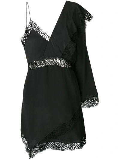 Iro Haven Long-sleeve Silk Short Dress W/ Lace In Black