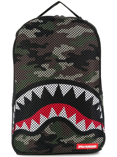 Sprayground Camouflage Shark Backpack In Green