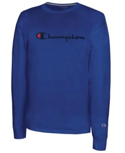 Champion Men's Script-logo Long Sleeve Tshirt In Surf The Web