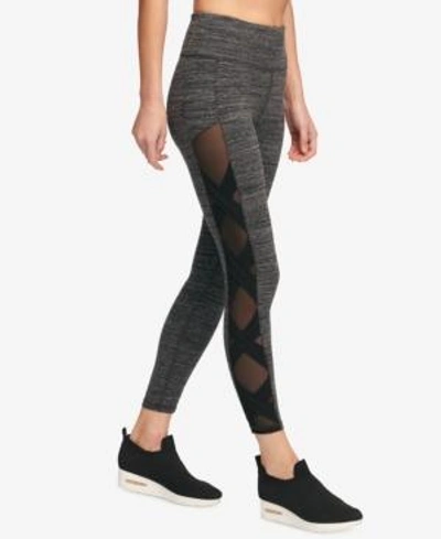 Dkny Sport High-rise Mesh-inset Yoga Ankle Leggings, Created For Macy's In Cement Heather