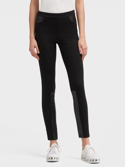 Dkny Women's Skinny Pant With Faux-leather Trim - In Black