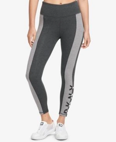 Dkny Sport Colorblocked Logo High-waist Leggings, Created For Macy's In Slate Heather