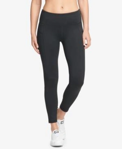 Dkny Sport Essential High-rise Mesh-inset Ankle Leggings, Created For Macy's In Black