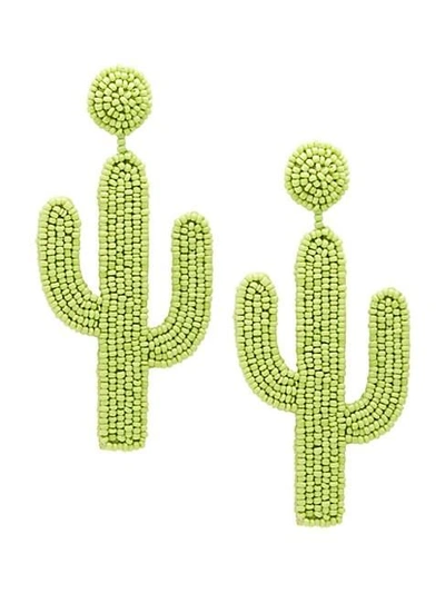 Kenneth Jay Lane Beaded Cactus Drop Earrings In Gold