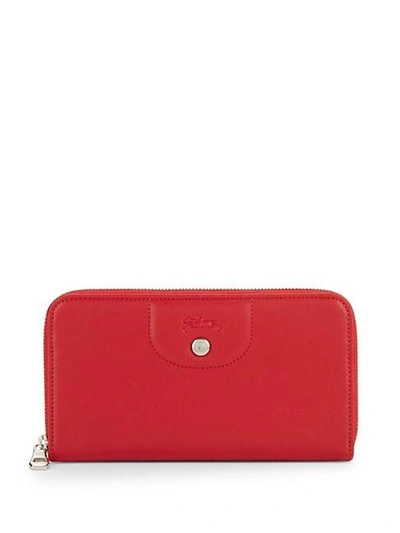 Longchamp Le Pliage Leather Continental Wallet In Cherry