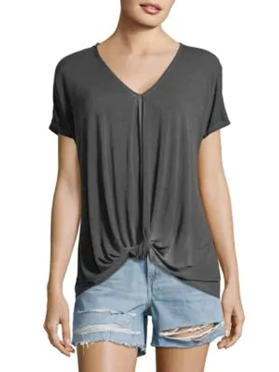 C&c California Knotted Short-sleeve Top In Heather Grey
