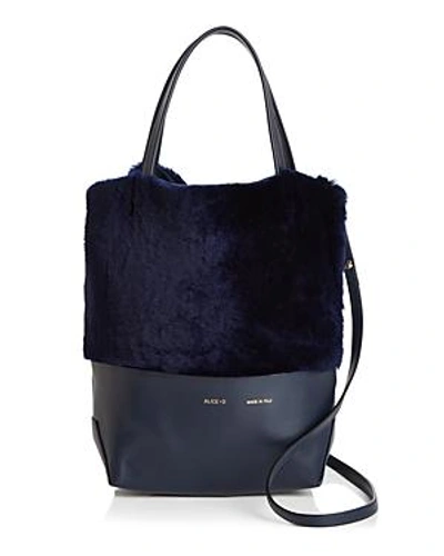 Alice.d Small Leather & Shearling Tote - 100% Exclusive In Navy/gold