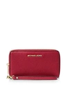 Michael Michael Kors Flat Multi-function Large Leather Smartphone Wristlet In Maroon/gold