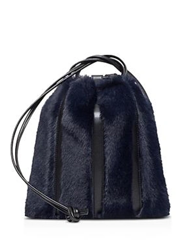 Vasic Maiden Small Leather & Faux Fur Bucket Bag In Navy/gold