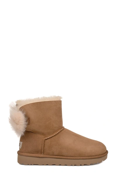 Ugg Chestnut Fluff Bow Mini Low Boot In Leather Color