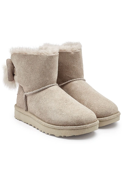 Ugg Gray Fluff Bow Mini Low Boot