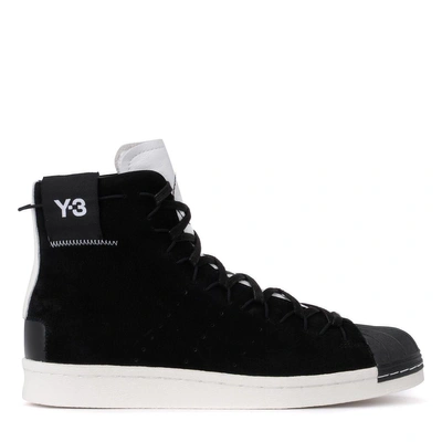 Y-3 Super High Black Suede And White Leather High Top Sneaker In Multicolor