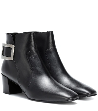 Roger Vivier Polly Leather Side-buckle Ankle Boots, Black