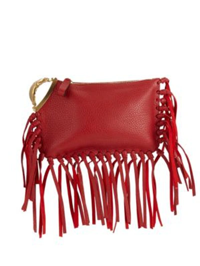 Valentino Garavani Fringe Leather Clutch In Red
