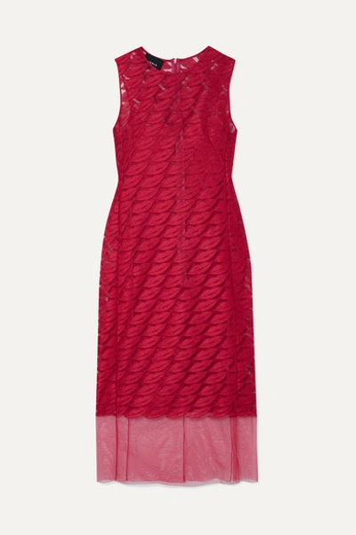 Akris Lips-embroidered Sleeveless Sheath Midi Dress W/ Slip In Pink