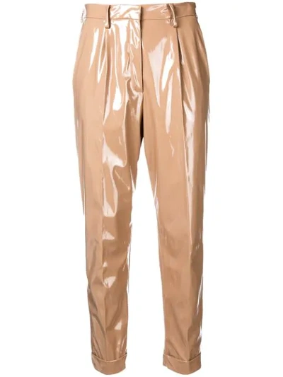 N°21 Nº21 High-waisted Shine Effect Trousers - Neutrals In Tanned