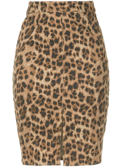 Miaou Leopard Print Pencil Skirt In Brown
