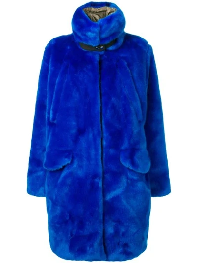 Rossignol Faux-fur Midi Coat In Blue
