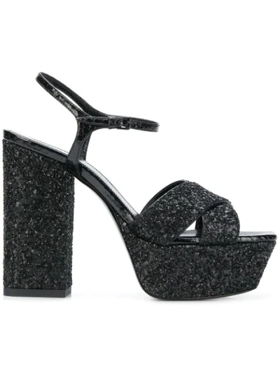 Saint Laurent Glitter Platform Sandals In Black
