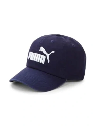 Puma Logo Cotton Baseball Cap In Navy