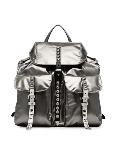 Prada Metallic Backpack In Grey