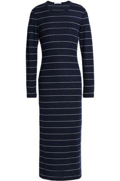 James Perse Woman Striped Wool-jersey Midi Dress Navy