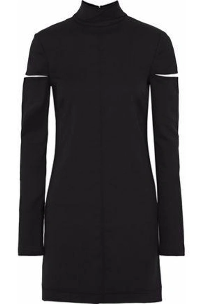 Helmut Lang Woman Cutout Wool-blend Twill Turtleneck Mini Dress Black