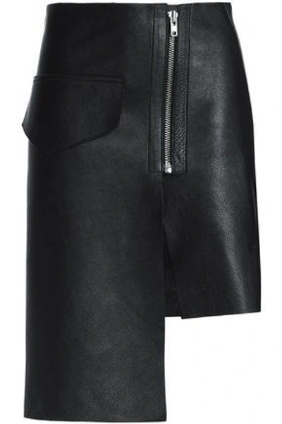 Oak Woman Moto Asymmetric Leather Skirt Black