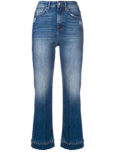 7 For All Mankind Beaded Hem Cropped Jeans In Blue