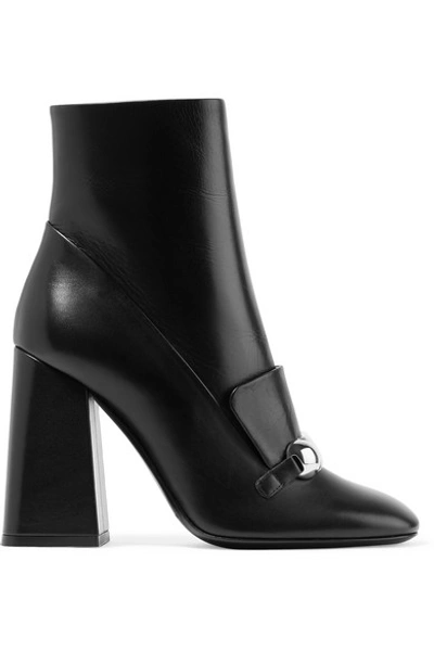 Burberry Embellished Leather Ankle Boots In Black