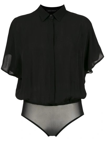 Andrea Marques Silk Shirt Bodysuit - Black