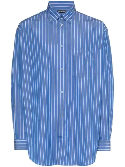 Balenciaga Logo Stripe Shirt In Blue