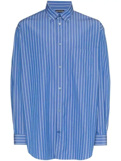 Balenciaga Logo Stripe Shirt In Blue | ModeSens