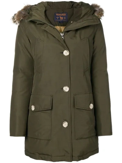 Woolrich Padded Fur Parka In Green