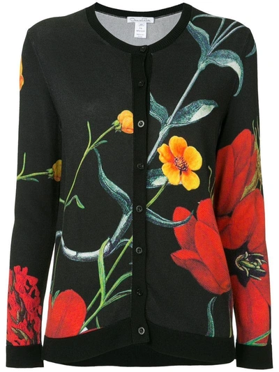 Oscar De La Renta Knit Floral Cardigan In Black
