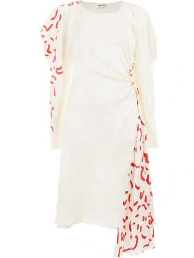 Aalto Gathered Asymmetric Floral Dress - White