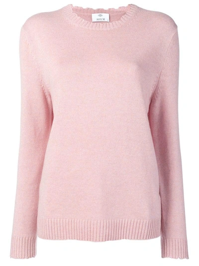 Allude Distressed Crew Neck Sweater - Pink In Pink & Purple