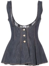 Rosie Assoulin Scoop Denim Peplum Top In Blue