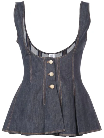 Rosie Assoulin Scoop Denim Peplum Top In Blue