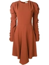 Chloé Ruffled Sleeve Flared Dress In Brown