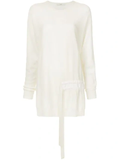 Tibi Drawstring Detail Jumper - White In White