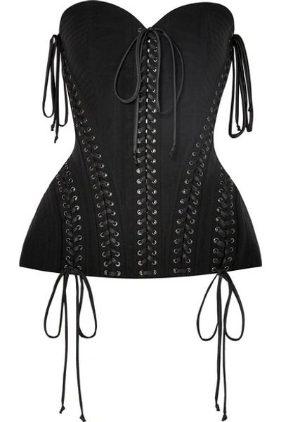 Dolce & Gabbana Lace-up Satin-trimmed Stretch-tulle Bustier Top In Black